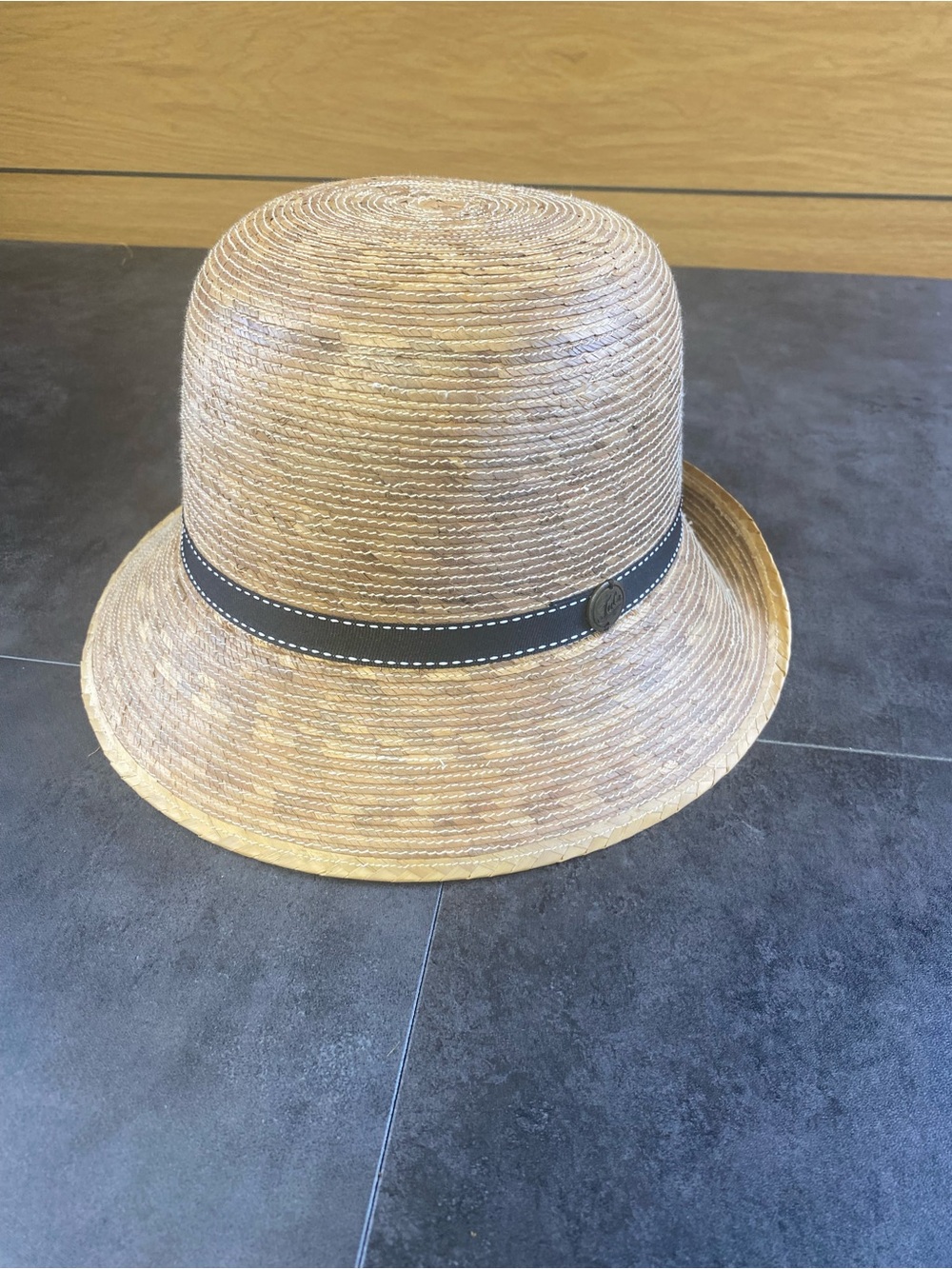 Tula‎ Tan Straw Summer Beach Bucket Hat with Black Band and Button-S/M